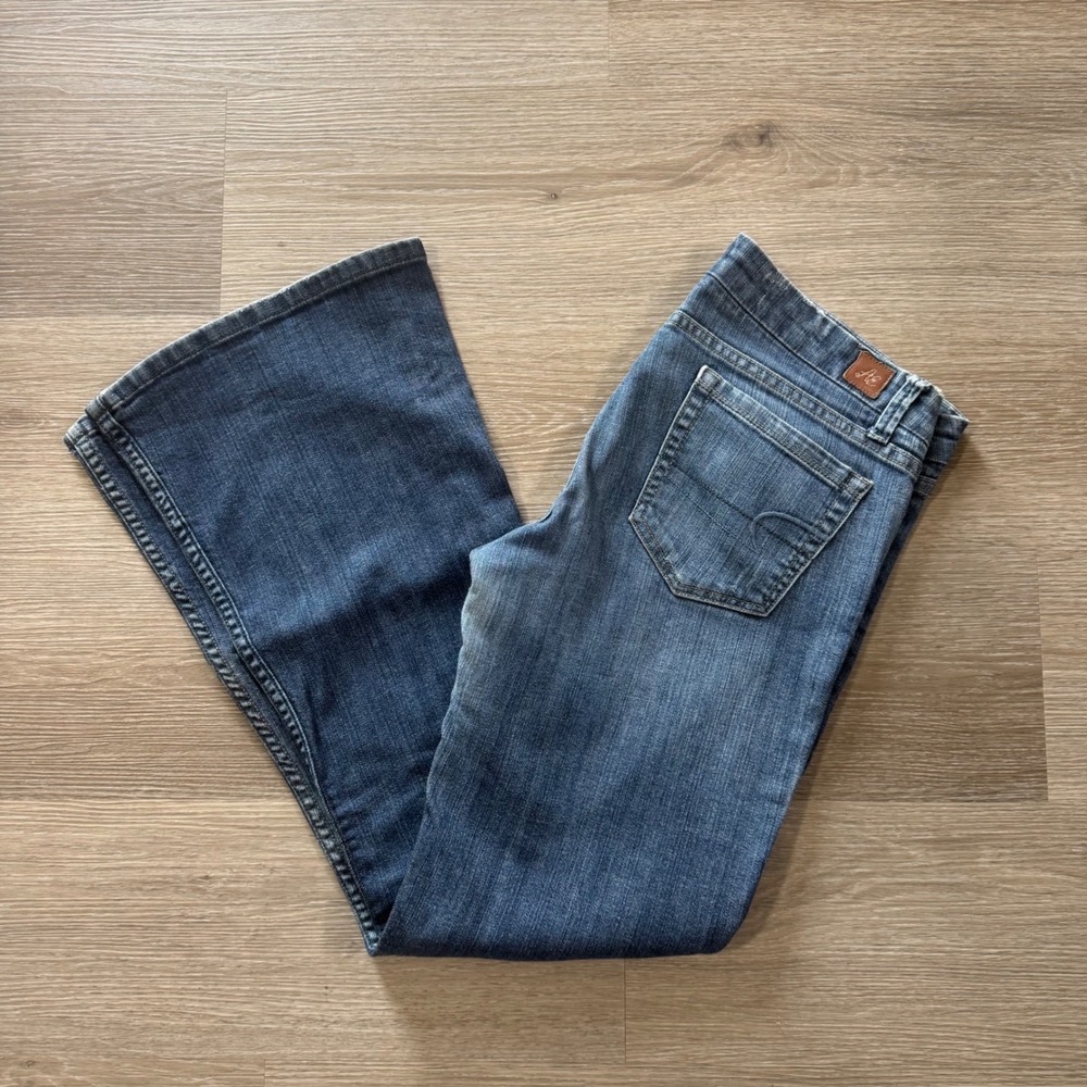 American Eagle Jeans Womens 12 Reg Blue Artist Flare Stretch Denim Low‎ Rise